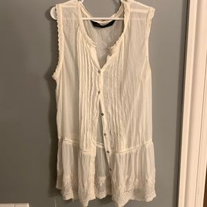 Zara Cream Sleeveless Button-Front Tunic with Embroidered Hem